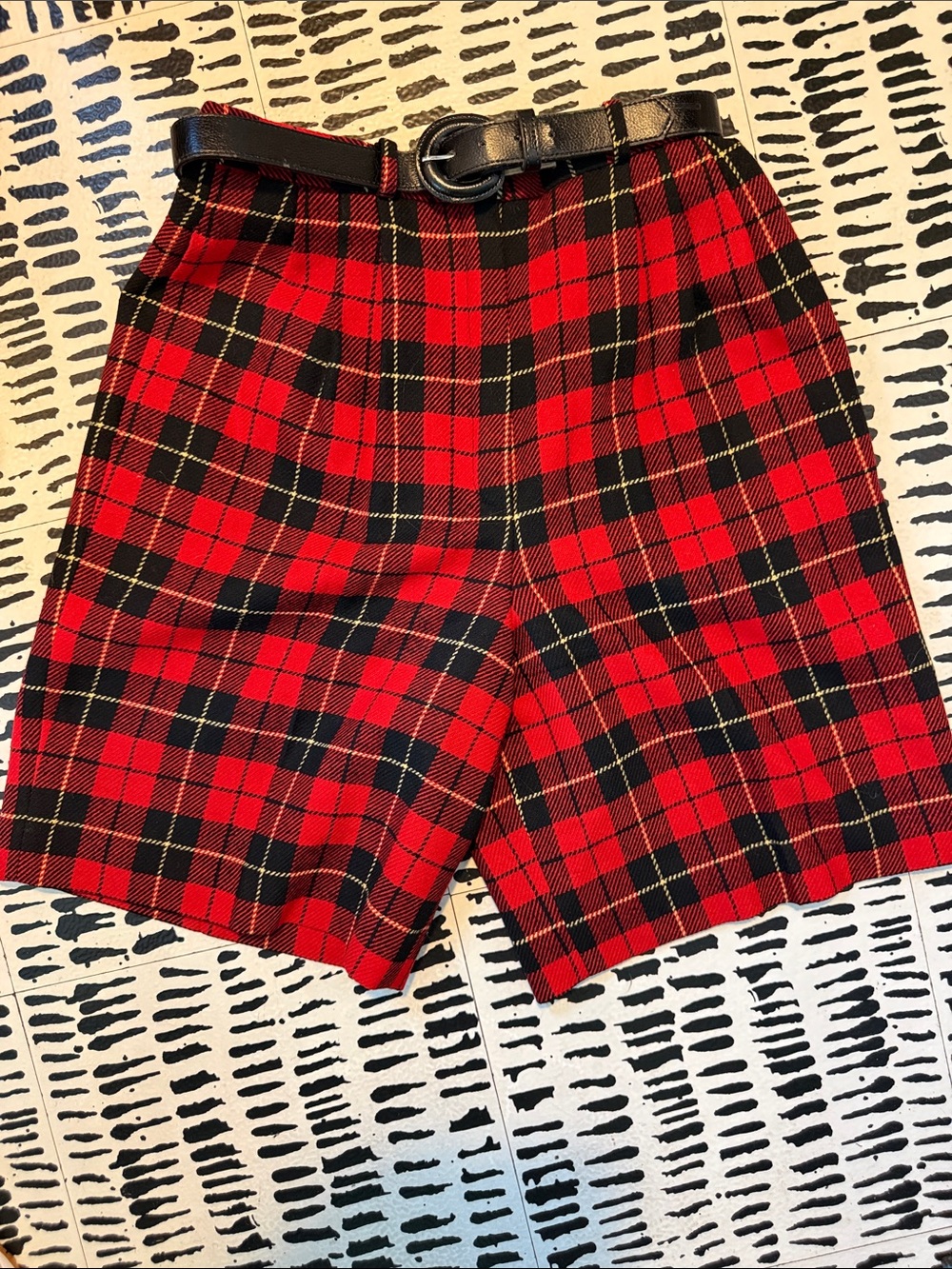 Pendleton Red and Black Plaid Mini Shorts with Black Belt